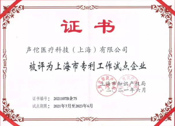 声佗医疗荣获“上海市专利工作示范企业”称号(图1)